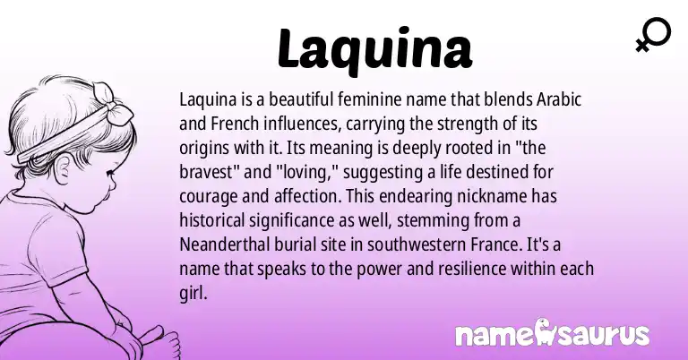 Infographic about Laquina name meaning, Laquina is a name from Arabic, French, Latin origin(s).