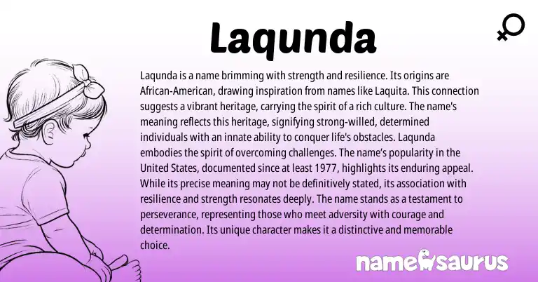 Infographic about Laqunda name meaning, Laqunda is a name from Spanish, American origin(s).