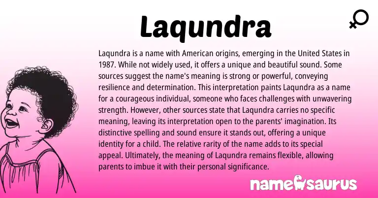 Infographic about Laqundra name meaning, Laqundra is a name from American origin(s).