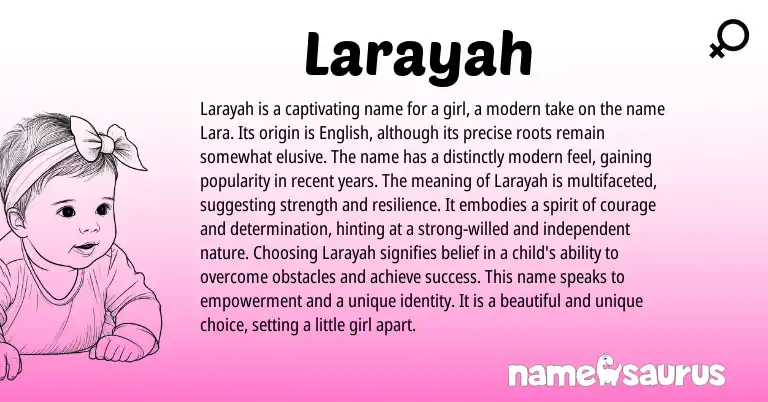 Infographic about Larayah name meaning, Larayah is a name from English origin(s).