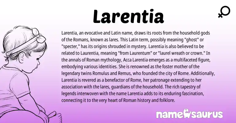 Infographic about Larentia name meaning, Larentia is a name from Roman, Latin origin(s).