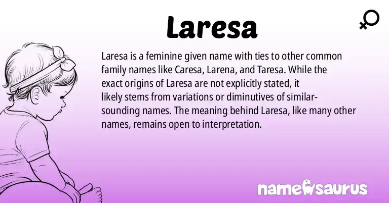 Infographic about Laresa name meaning, Laresa is a name from N/A origin(s).