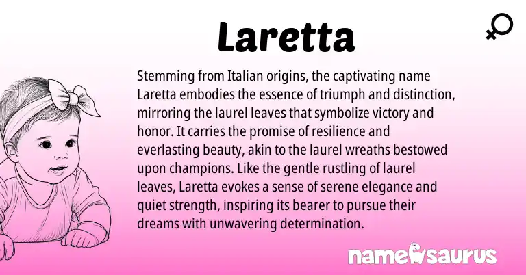 Infographic about Laretta name meaning, Laretta is a name from Italian origin(s).