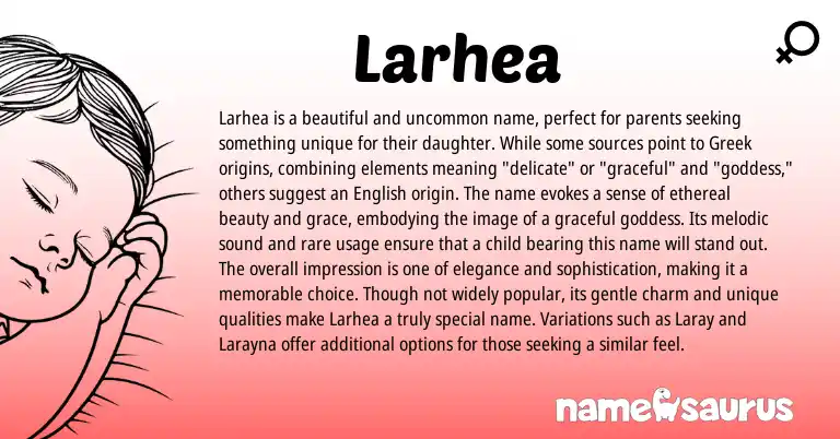 Infographic about Larhea name meaning, Larhea is a name from Greek origin(s).