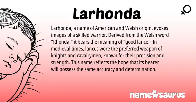 Infographic about Larhonda name meaning, Larhonda is a name from Welsh, American origin(s).