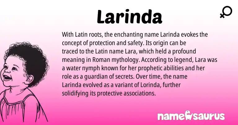 Infographic about Larinda name meaning, Larinda is a name from Roman, Latin origin(s).