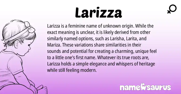 Infographic about Larizza name meaning, Larizza is a name from N/A origin(s).
