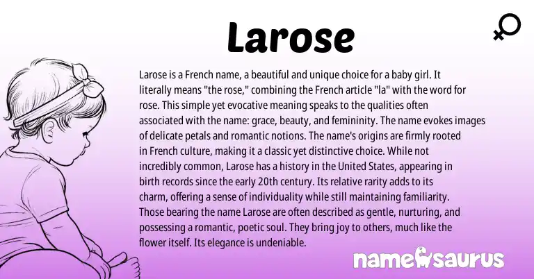 Infographic about Larose name meaning, Larose is a name from French origin(s).