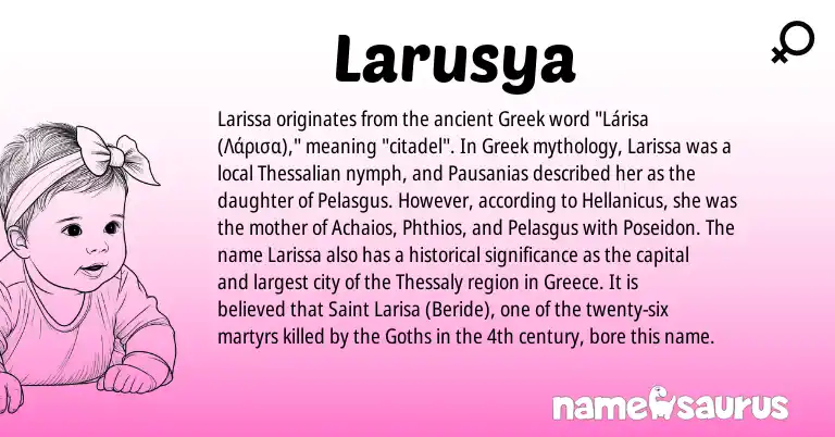 Infographic about Larusya name meaning, Larusya is a name from Greece, Greek origin(s).