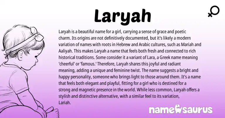 Infographic about Laryah name meaning, Laryah is a name from Greek origin(s).