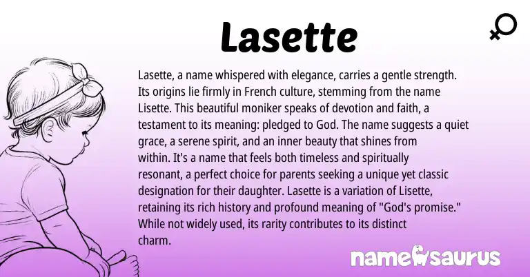 Infographic about Lasette name meaning, Lasette is a name from French, American origin(s).