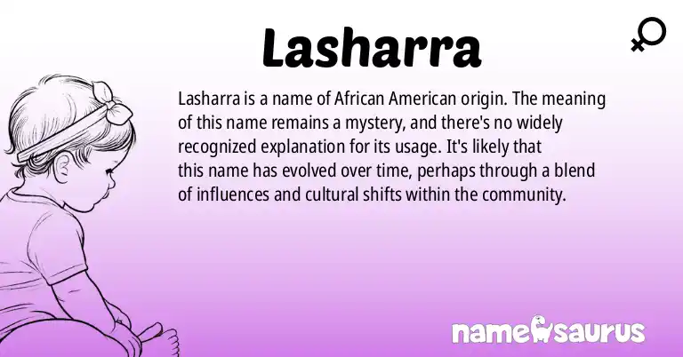 Infographic about Lasharra name meaning, Lasharra is a name from African American origin(s).