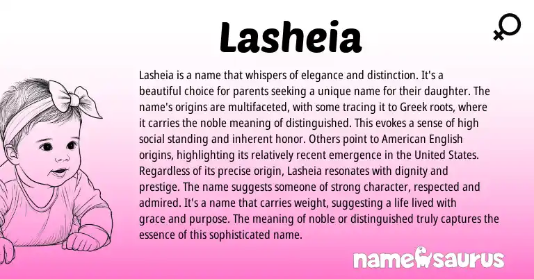 Infographic about Lasheia name meaning, Lasheia is a name from Greek, American origin(s).