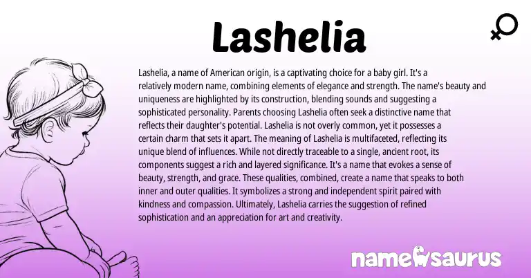 Infographic about Lashelia name meaning, Lashelia is a name from American origin(s).