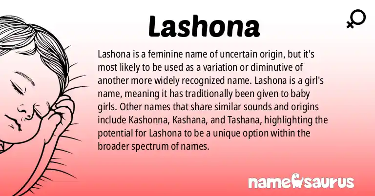 Infographic about Lashona name meaning, Lashona is a name from N/A origin(s).