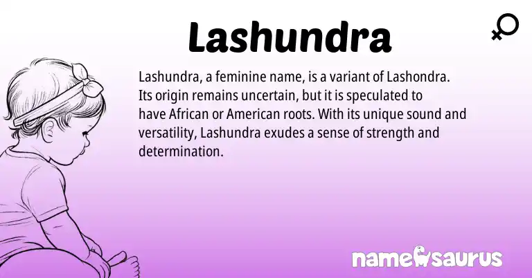 Infographic about Lashundra name meaning, Lashundra is a name from African, American origin(s).