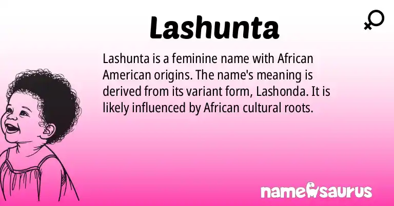 Infographic about Lashunta name meaning, Lashunta is a name from African American origin(s).
