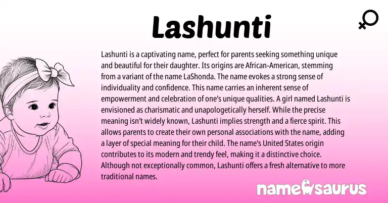 Infographic about Lashunti name meaning, Lashunti is a name from English origin(s).