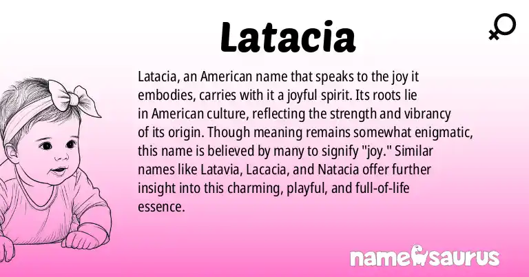 Infographic about Latacia name meaning, Latacia is a name from American origin(s).