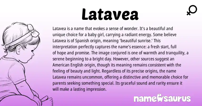 Infographic about Latavea name meaning, Latavea is a name from Spanish origin(s).