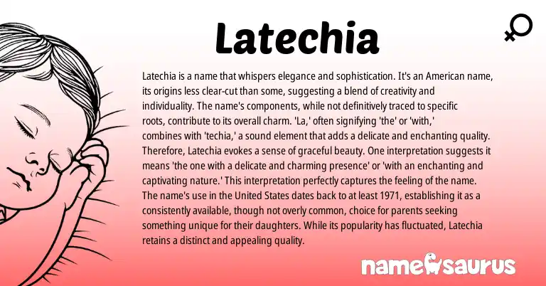 Infographic about Latechia name meaning, Latechia is a name from American origin(s).