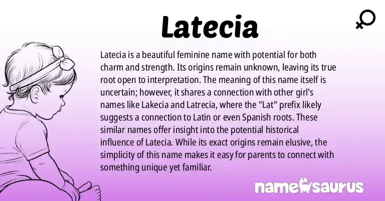Infographic about Latecia name meaning, Latecia is a name from N/A origin(s).