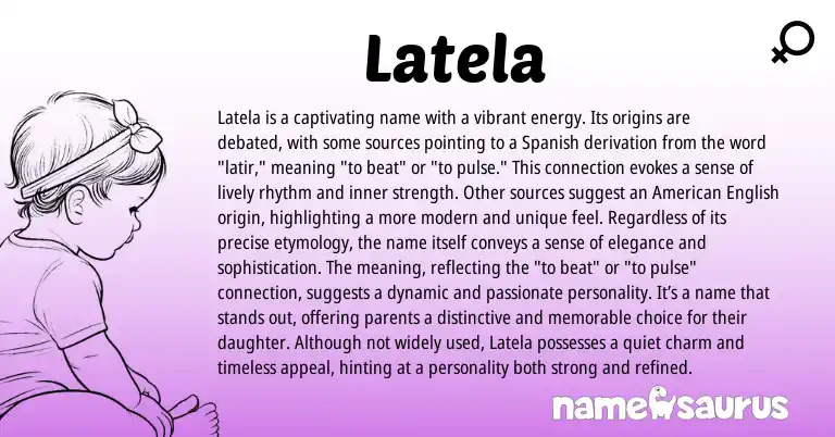 Infographic about Latela name meaning, Latela is a name from Spanish origin(s).