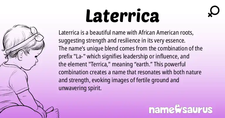 Infographic about Laterrica name meaning, Laterrica is a name from African American origin(s).