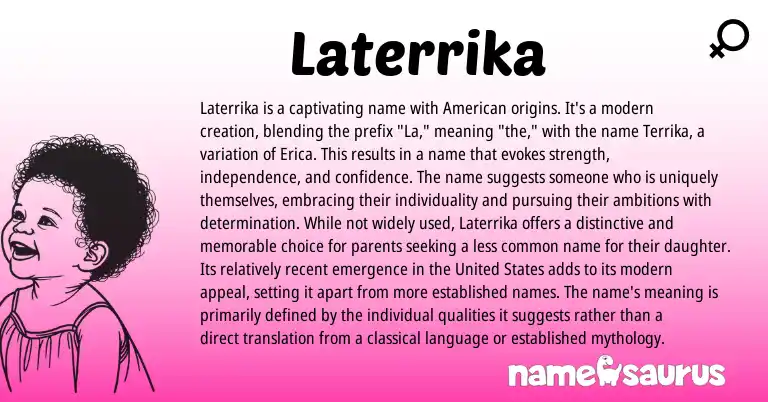 Infographic about Laterrika name meaning, Laterrika is a name from American origin(s).