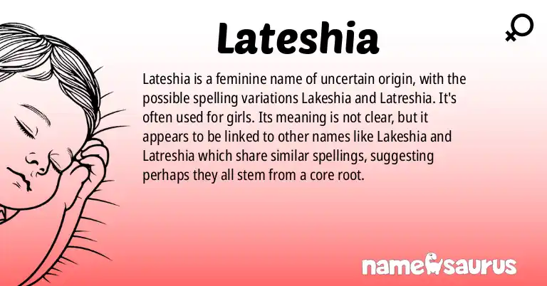 Infographic about Lateshia name meaning, Lateshia is a name from N/A origin(s).