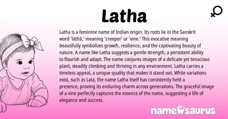 Infographic about Latha name meaning, Latha is a name from Indian, Sanskrit origin(s).