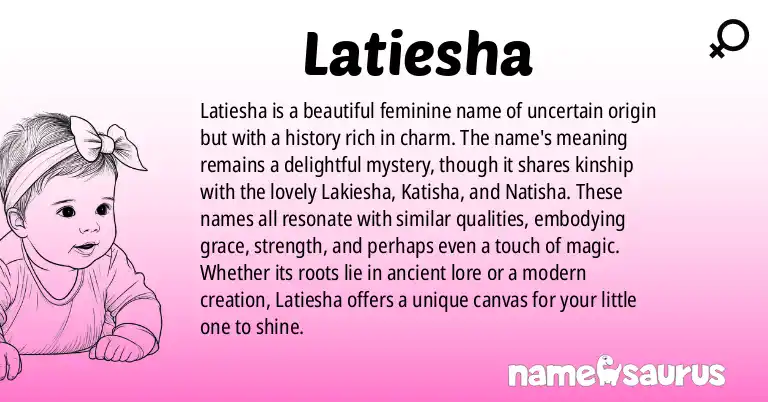 Infographic about Latiesha name meaning, Latiesha is a name from N/A origin(s).