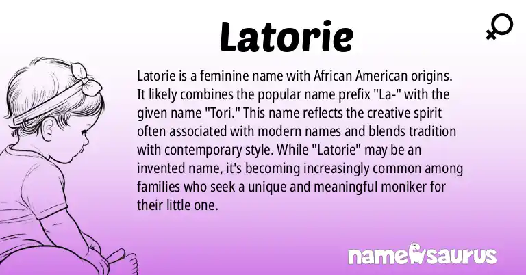 Infographic about Latorie name meaning, Latorie is a name from African American origin(s).