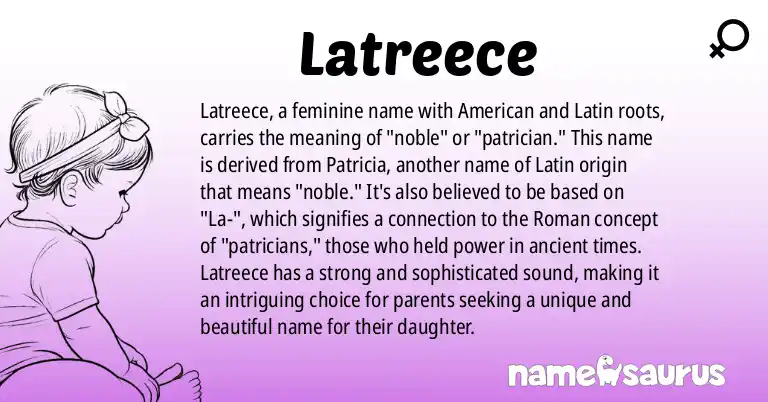 Infographic about Latreece name meaning, Latreece is a name from American, Latin origin(s).