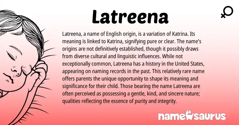 Infographic about Latreena name meaning, Latreena is a name from English, American origin(s).