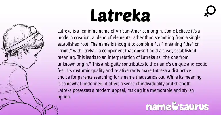 Infographic about Latreka name meaning, Latreka is a name from American origin(s).