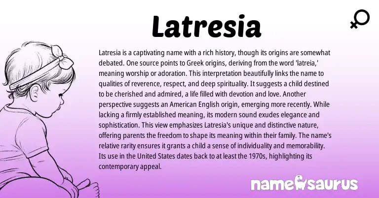Infographic about Latresia name meaning, Latresia is a name from Greek origin(s).
