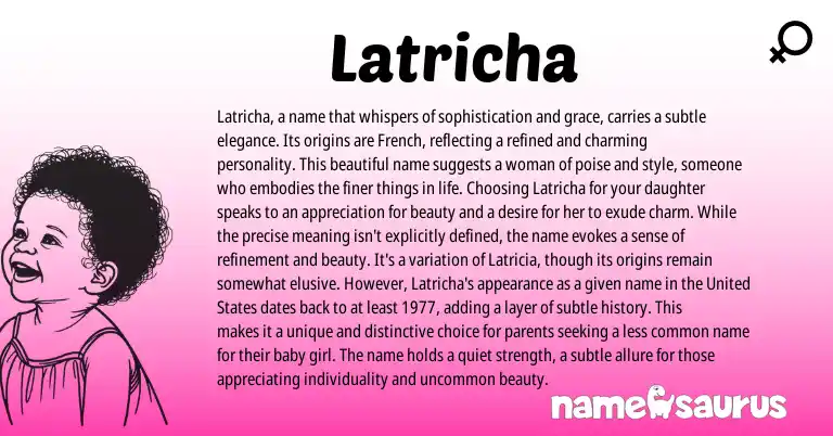 Infographic about Latricha name meaning, Latricha is a name from French, English origin(s).