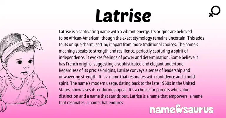Infographic about Latrise name meaning, Latrise is a name from French origin(s).