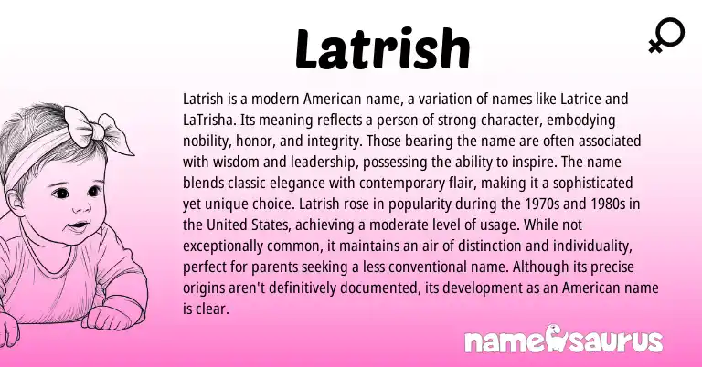 Infographic about Latrish name meaning, Latrish is a name from American origin(s).