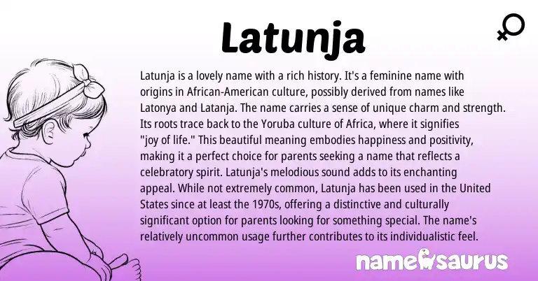 Infographic about Latunja name meaning, Latunja is a name from Yoruba, African origin(s).