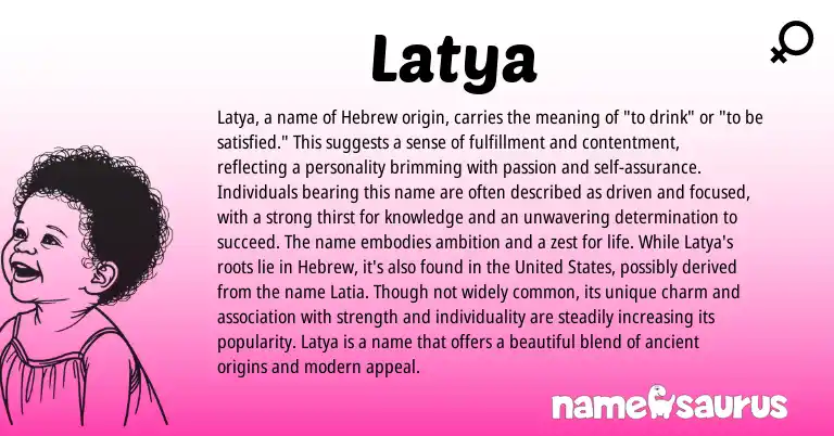 Infographic about Latya name meaning, Latya is a name from Hebrew origin(s).
