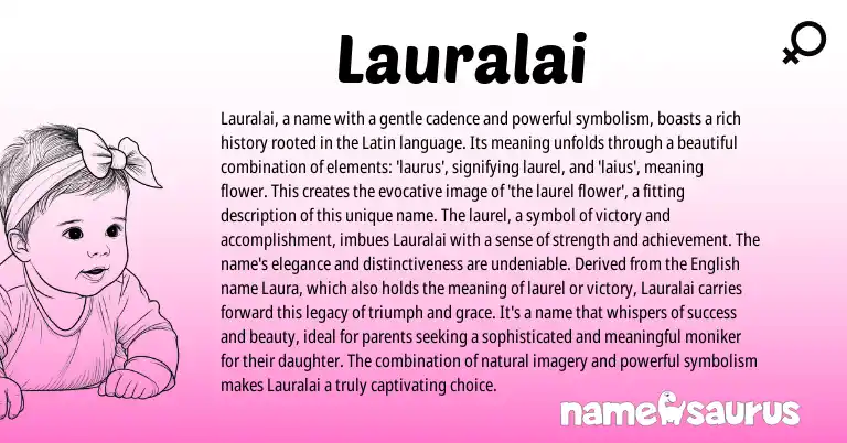 Infographic about Lauralai name meaning, Lauralai is a name from Latin origin(s).
