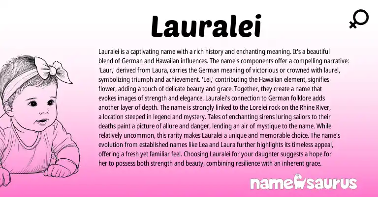 Infographic about Lauralei name meaning, Lauralei is a name from Germanic, Hawaiian origin(s).