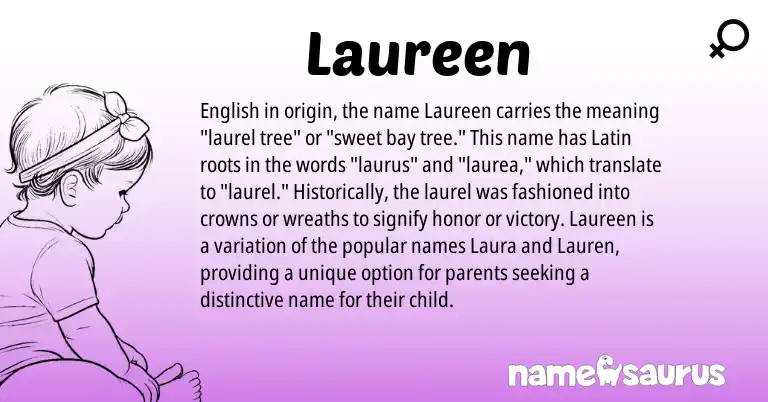 Infographic about Laureen name meaning, Laureen is a name from English, Latin origin(s).