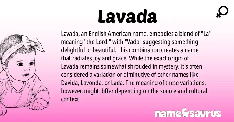 Infographic about Lavada name meaning, Lavada is a name from English (American), American origin(s).