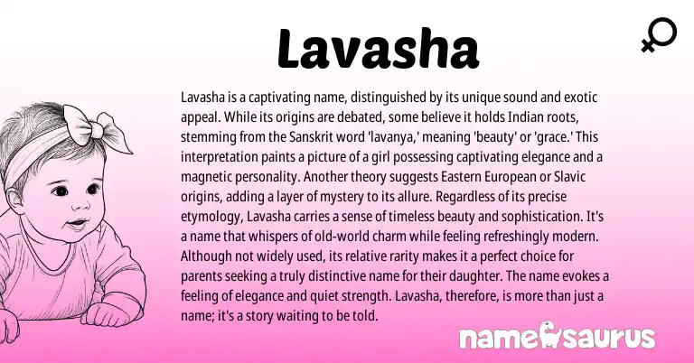 Infographic about Lavasha name meaning, Lavasha is a name from Indian, Sanskrit origin(s).