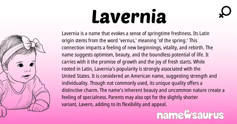 Infographic about Lavernia name meaning, Lavernia is a name from Latin origin(s).