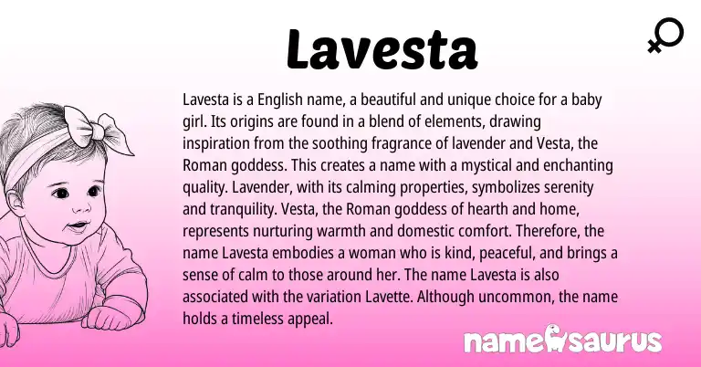Infographic about Lavesta name meaning, Lavesta is a name from Roman origin(s).