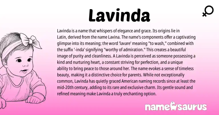 Infographic about Lavinda name meaning, Lavinda is a name from Latin origin(s).